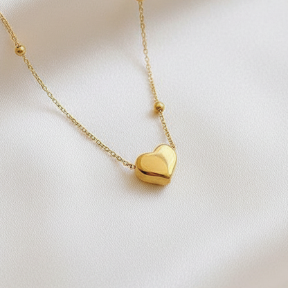 Heart Pendant Necklace Gold Tone Titanium Steel With 925 Sterling Silver Bead Chain