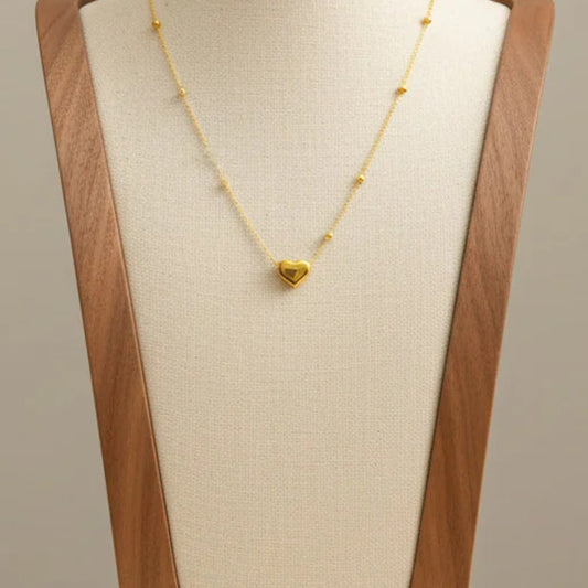Heart Pendant Necklace Gold Tone Titanium Steel With 925 Sterling Silver Bead Chain