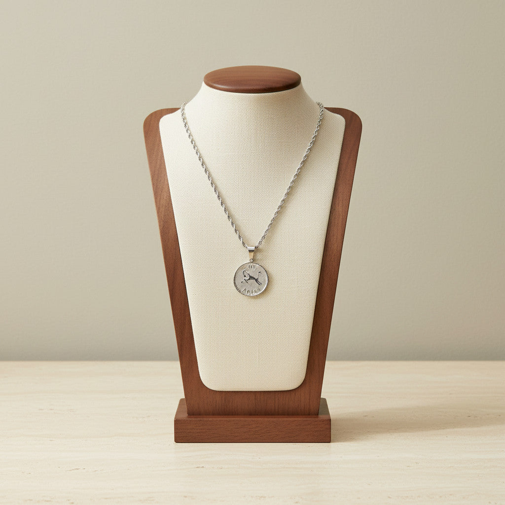Zodiac Coin Pendant Necklace Silver Tone Stainless Steel Rope Chain Constellation