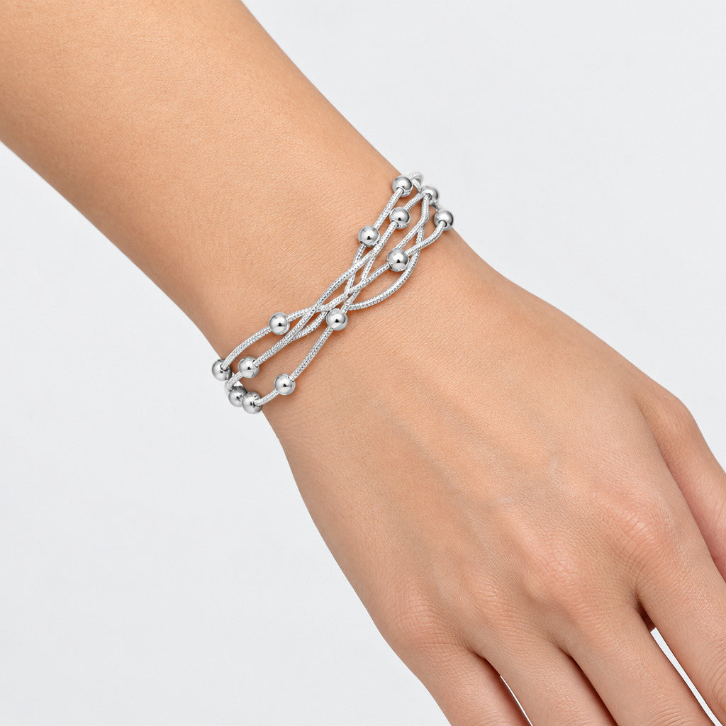 Three Layer Snake Bead Chain Bracelet - Silver