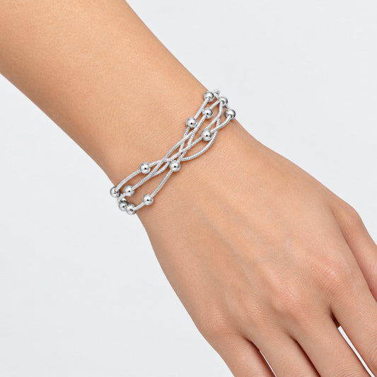 Three Layer Snake Bead Chain Bracelet - Silver