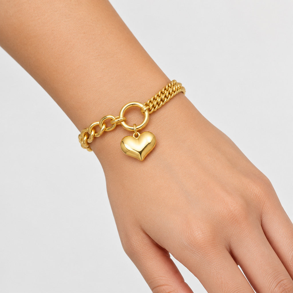 Large Heart Spliced Chain Bracelet - Gold