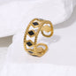 18K Gold Plated Stainless Steel Black Rhombus Adjustable Ring