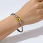 Heart Charm Toggle Clasp Bangle - Two Tone