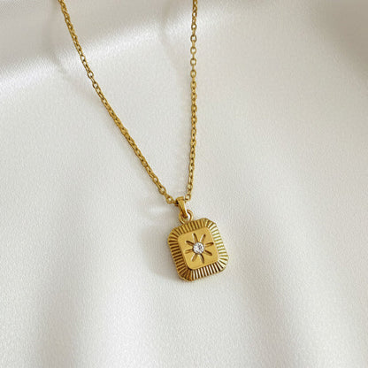 Square Zirconia Pendant Necklace 316L Stainless Steel 18K Gold Plated