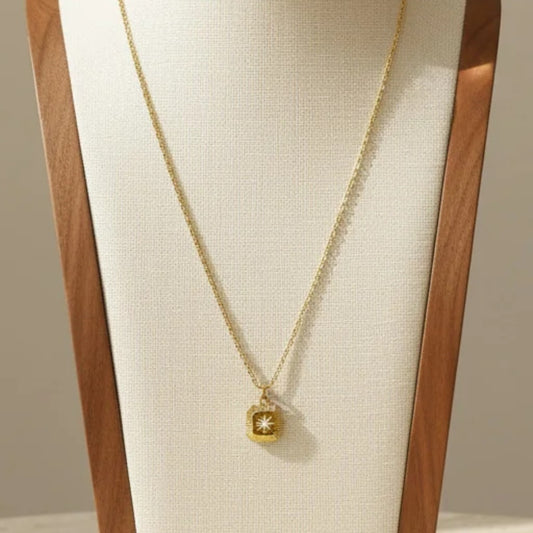Square Zirconia Pendant Necklace 316L Stainless Steel 18K Gold Plated