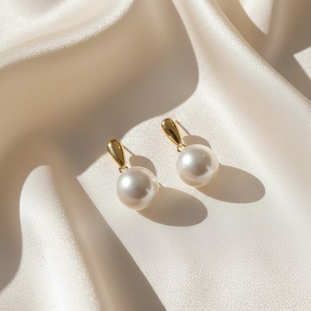 Lynn's Closet Boutique Teardrop Pearl Drop Hoop Earrings