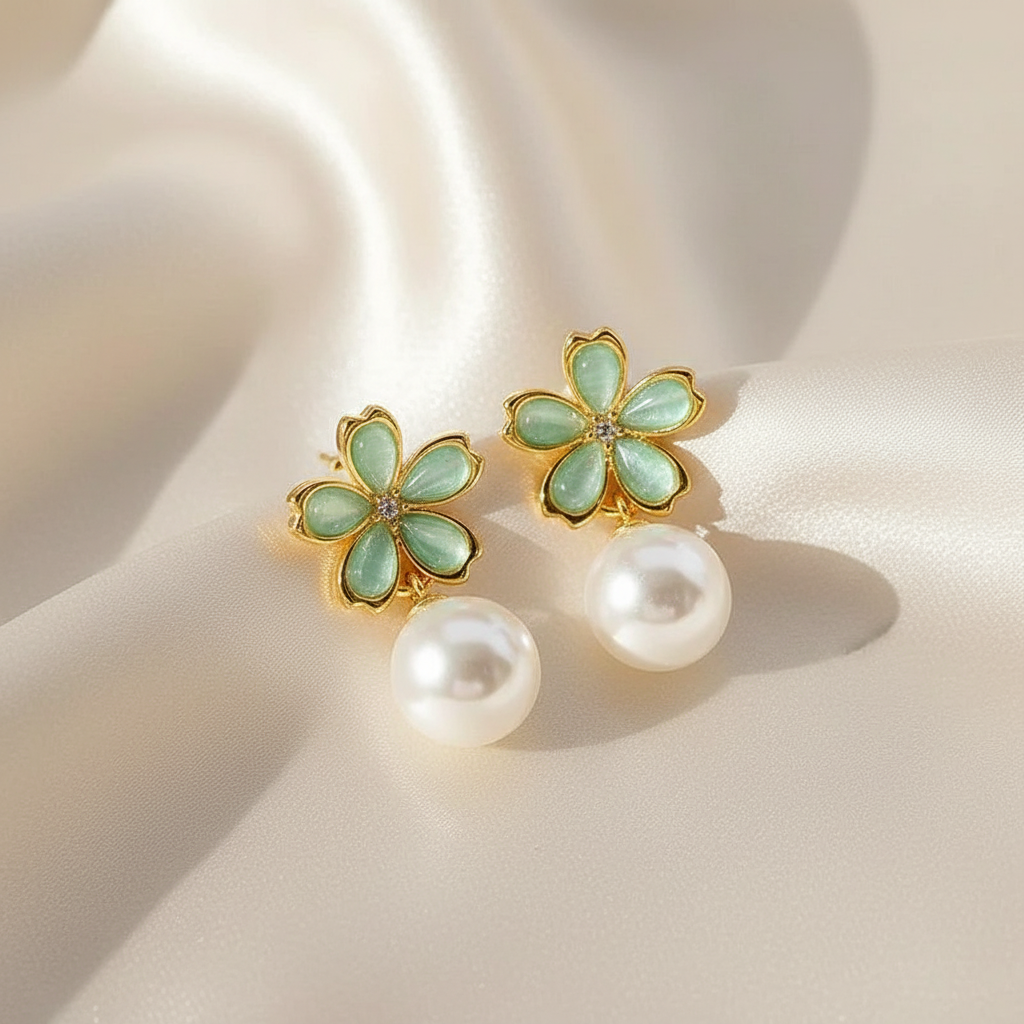 Lynn's Closet Boutique Blue Petal Pearl Earrings