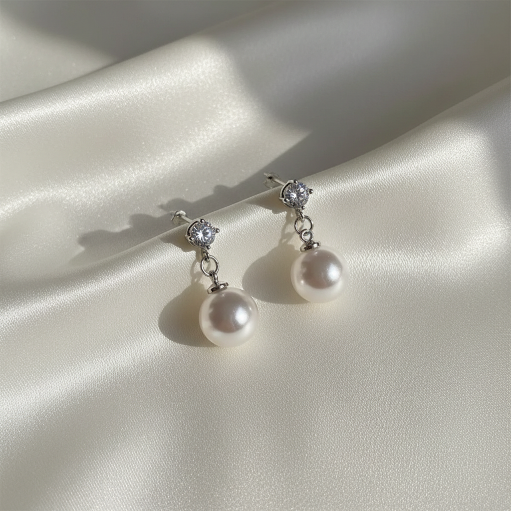 Alloy Rhinestone Celebrity Pearl Zirconia Earrings
