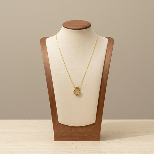 Cat Eye Stone Pendant Necklace Titanium Steel 18K Gold Plated