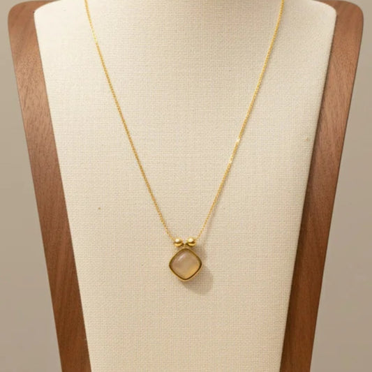 Cat Eye Stone Pendant Necklace Titanium Steel 18K Gold Plated