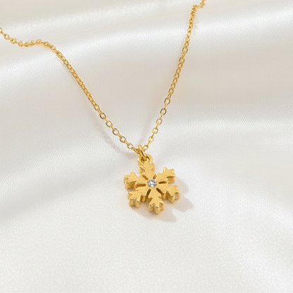 Diamond Snowflake Pendant Necklace Stainless Steel 18K Gold Plated