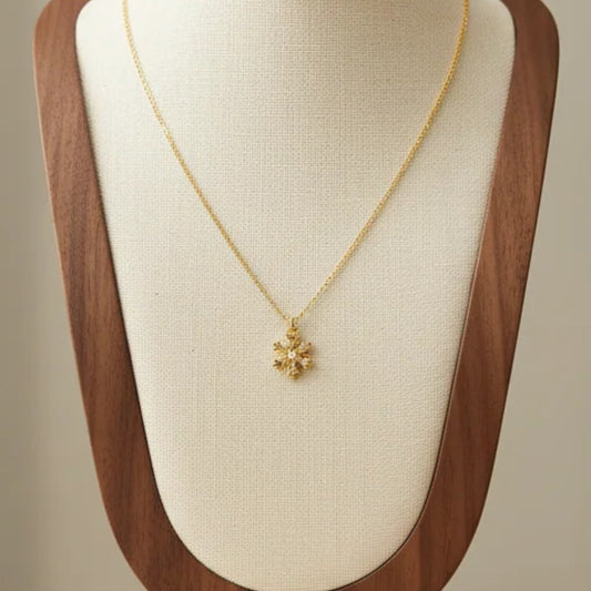 Diamond Snowflake Pendant Necklace Stainless Steel 18K Gold Plated