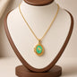 Pressed Flower Locket Pendant Necklace Gold Tone Copper - Framed Pink Flower Oval