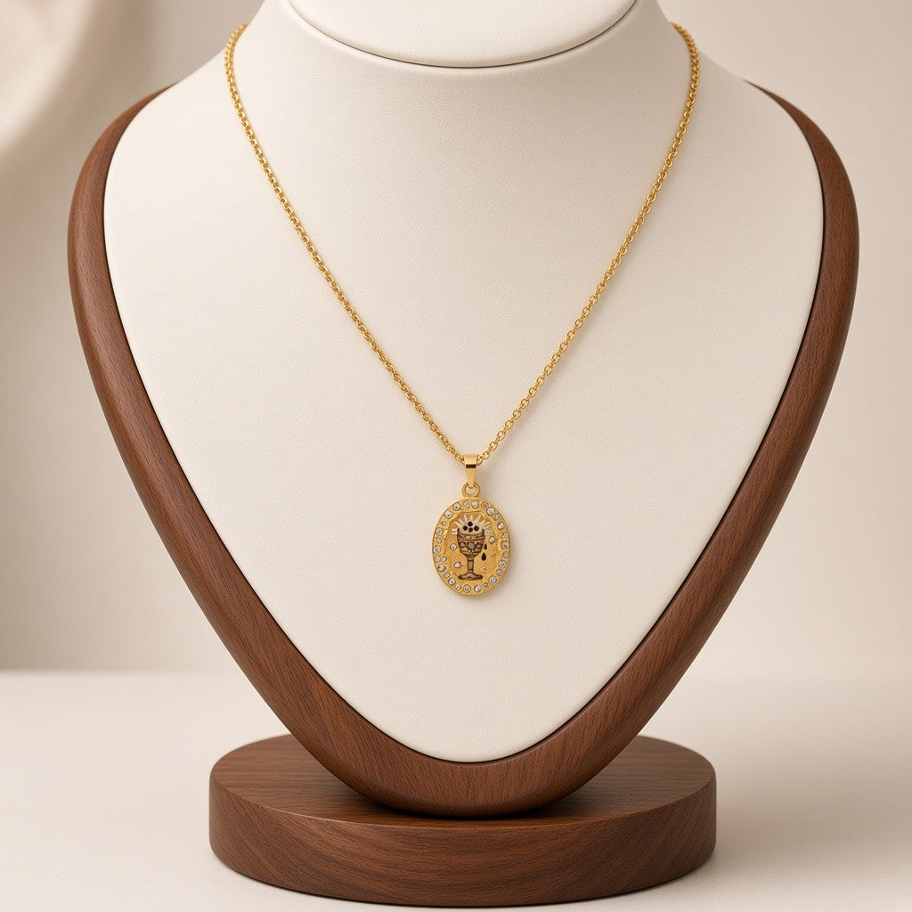 Enamel Painted Charm Pendant Necklace 18K Gold Plated Stainless Steel - Wine Glass