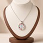 Bible Verse Glass Cabochon Pendant Necklace Floral Wreath Silver Tone - John 15:12