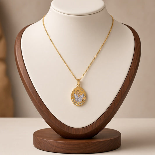 Enamel Painted Charm Pendant Necklace 18K Gold Plated Stainless Steel - Swan