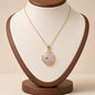 Pressed Flower Locket Pendant Necklace Gold Tone Copper - Oval Light Pink