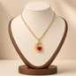 Crescent Moon Heart Crystal Pendant Necklace Gold Plated Copper Rope Chain - Red Crystal