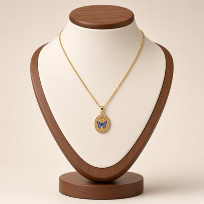 Enamel Painted Charm Pendant Necklace 18K Gold Plated Stainless Steel - Butterfly