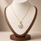 Pressed Flower Locket Pendant Necklace Gold Tone Copper - Framed Blue Flower Oval