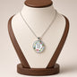 Bible Verse Glass Cabochon Pendant Necklace Floral Wreath Silver Tone - 1 John 4:19