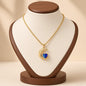 Crescent Moon Heart Crystal Pendant Necklace Gold Plated Copper Rope Chain - Royal Blue Crystal