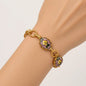 Oil Painting Rose Enamel Charm Bracelet 18K Gold Plated Stainless Steel - Three Flower
