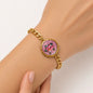 Oil Painting Rose Enamel Charm Bracelet 18K Gold Plated Stainless Steel - Purple Flower