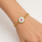 Oil Painting Rose Enamel Charm Bracelet 18K Gold Plated Stainless Steel - White Flower