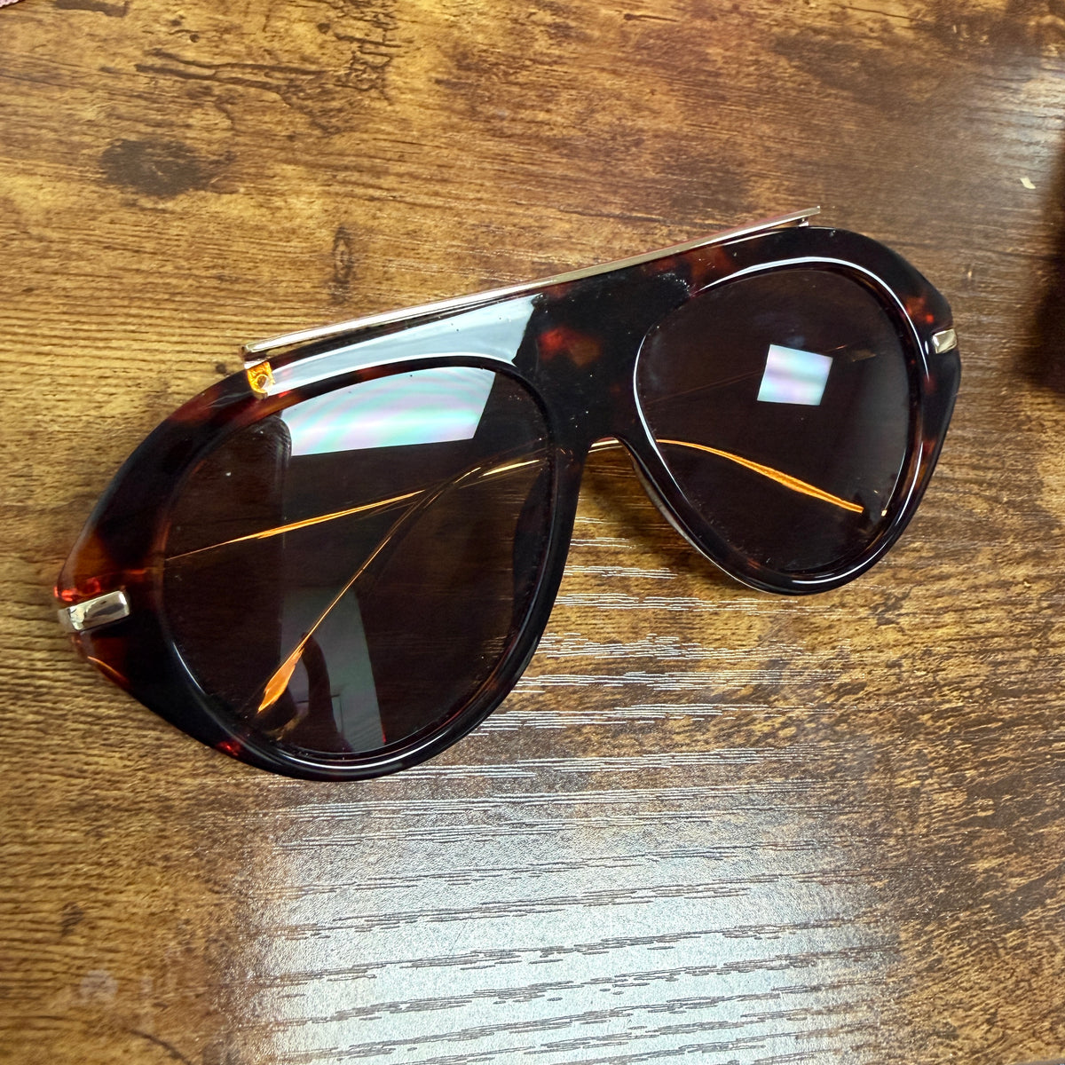 Aviator Sunglasses Print Gold Tea