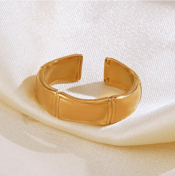 18K Gold Plated Stainless Steel Bamboo Shape Adjustable Ring
