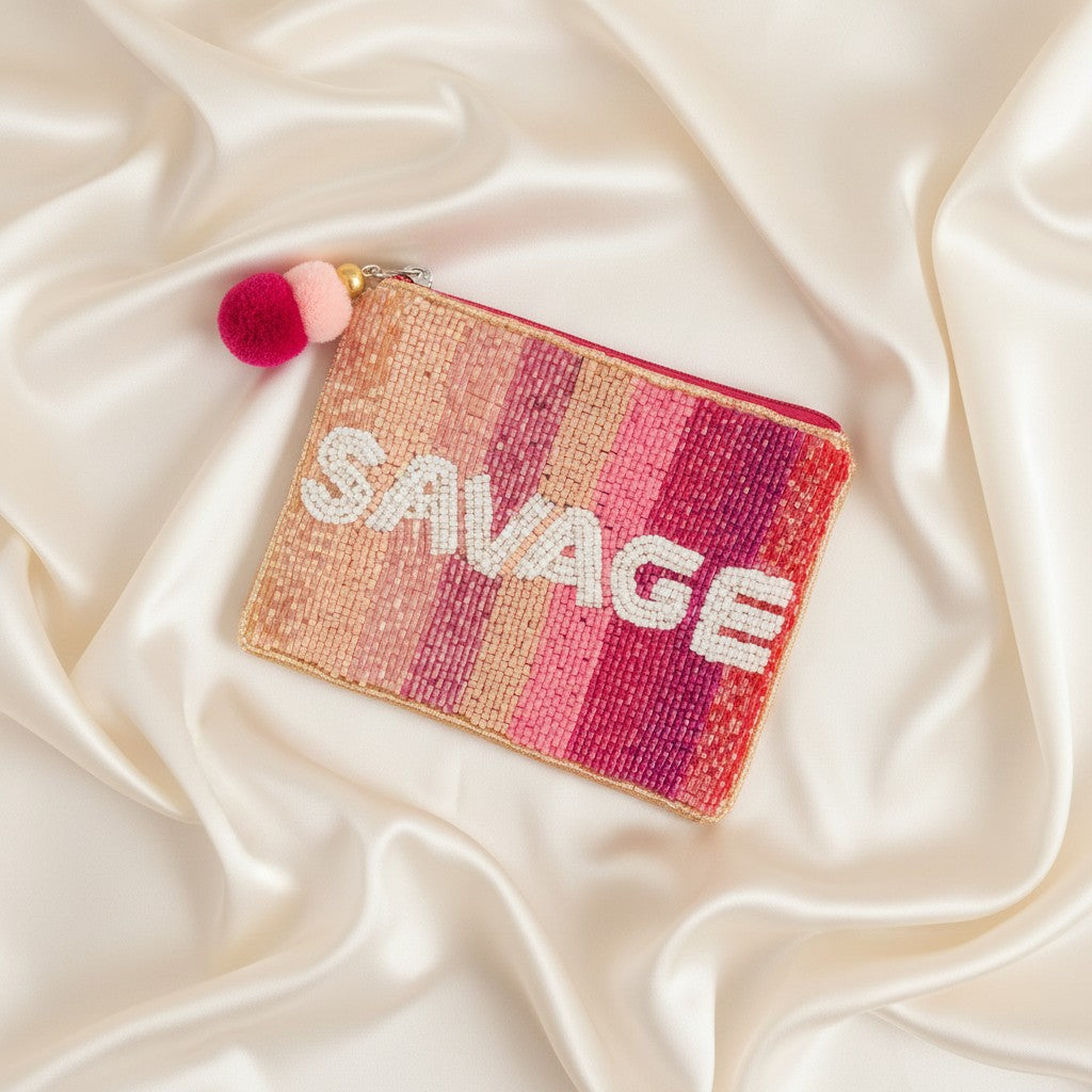 Savage Shades of Pink Beaded Coin Pouch