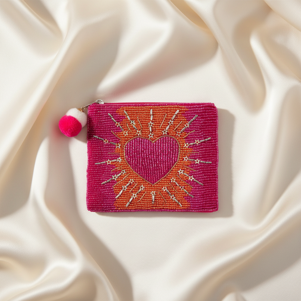 Shining Heart Beaded Pouch