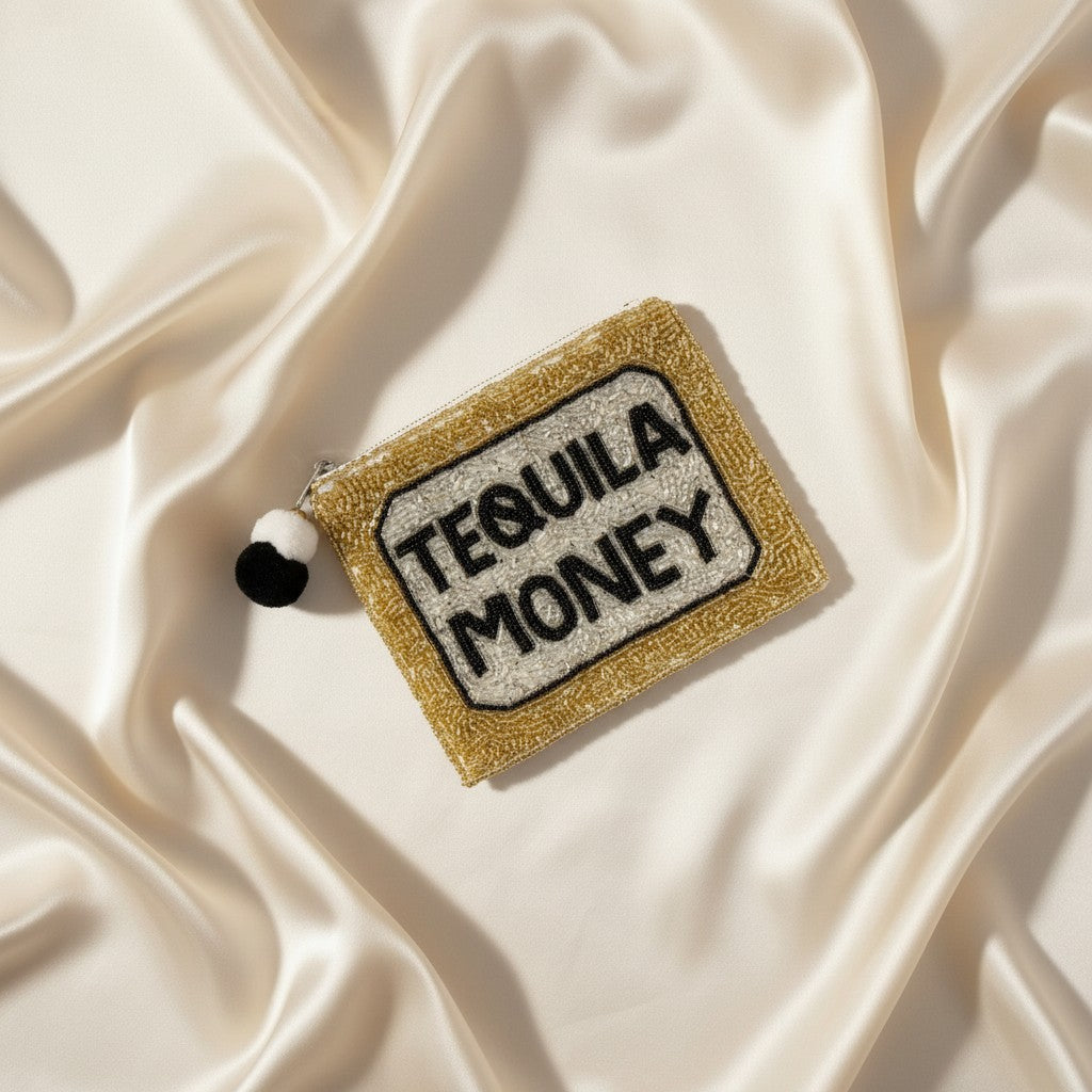 Gold Tequila Money Beaded Pouch
