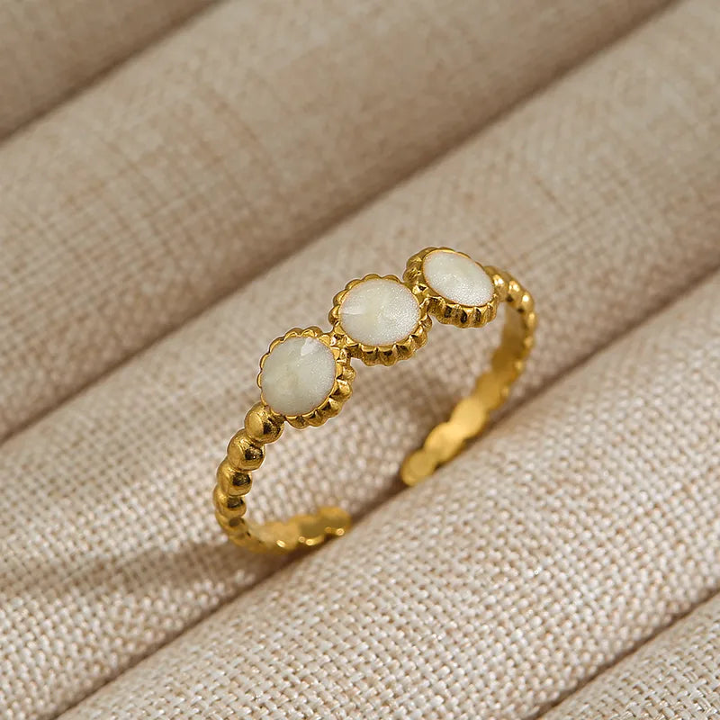 18K Gold Plated Stainless Steel Three White Stones Adjustable Ring