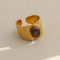 18K Gold Plated Stainless Steel Tiger Eye Sun Adjustable Ring