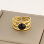 18K Gold Plated Stainless Steel Black Stone Twist Adjustable Ring