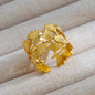 18K Gold Plated Stainless Steel Ginkgo Leaf Adjustable Ring Geometric Open Band