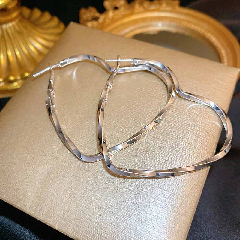 Geometric Metal Twisted Hearts Hoop Earrings With 925 Sterling Silver Earring Post