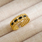 18K Gold Plated Stainless Steel Black Marquise Adjustable Ring Geometric Open Band