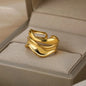 Multi-layer Wave Adjustable Open Ring Gold