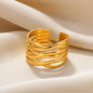 Stainless Steel Wide Crisscross Wrap Adjustable Open Ring Gold Plated