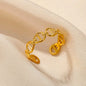 Stainless Steel Anchor Link Style Adjustable Open Ring Gold Plated