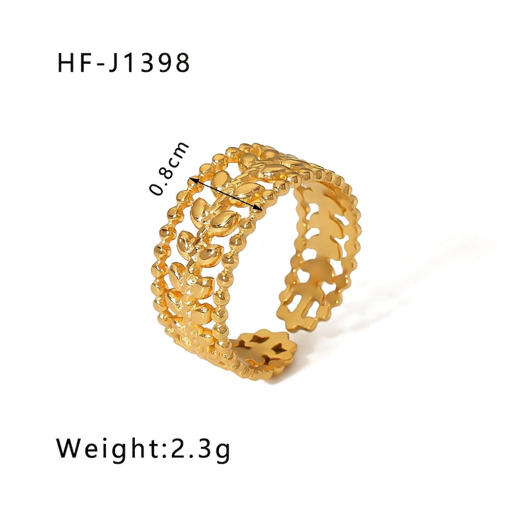 Hollow Olive Branch Adjustable Open Ring