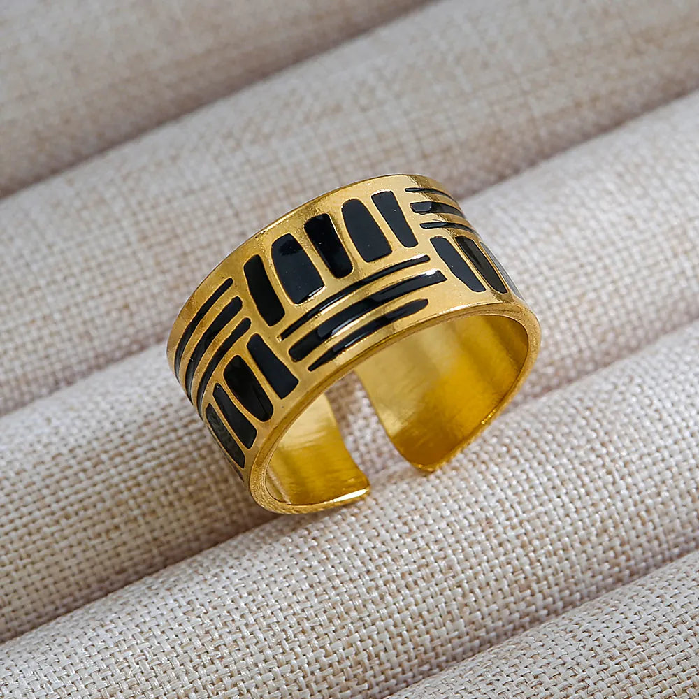 18K Gold Plated Stainless Steel Geometric Totem Adjustable Ring Geometric Open Band