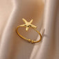 Stainless Steel Starfish Braided Open Adjustable Open Ring Gold Plated