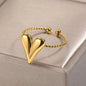 Stainless Steel Braided Band V-shape Adjustable Open Ring Gold Plated
