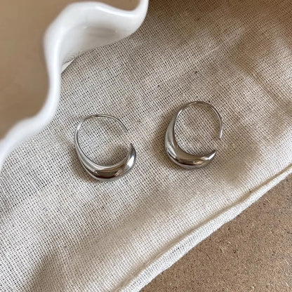 Geometric Metal Polished Crescent Hoop Earrings With 925 Sterling Silver Earring Post