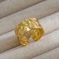 18K Gold Plated Stainless Steel Ripple Hammered Adjustable Ring Geometric Open Band